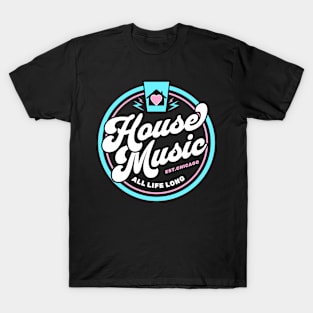 HOUSE MUSIC  - Circle Heart House Logo (pink/blue) T-Shirt